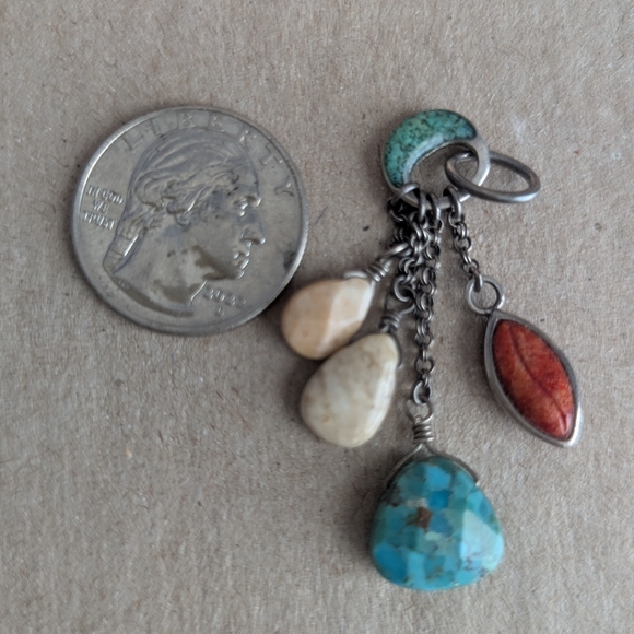 925 Sterling Silpada Multistone Dangle Necklace Charm – Turquoise, Coral & Cream - Picture 3 of 3